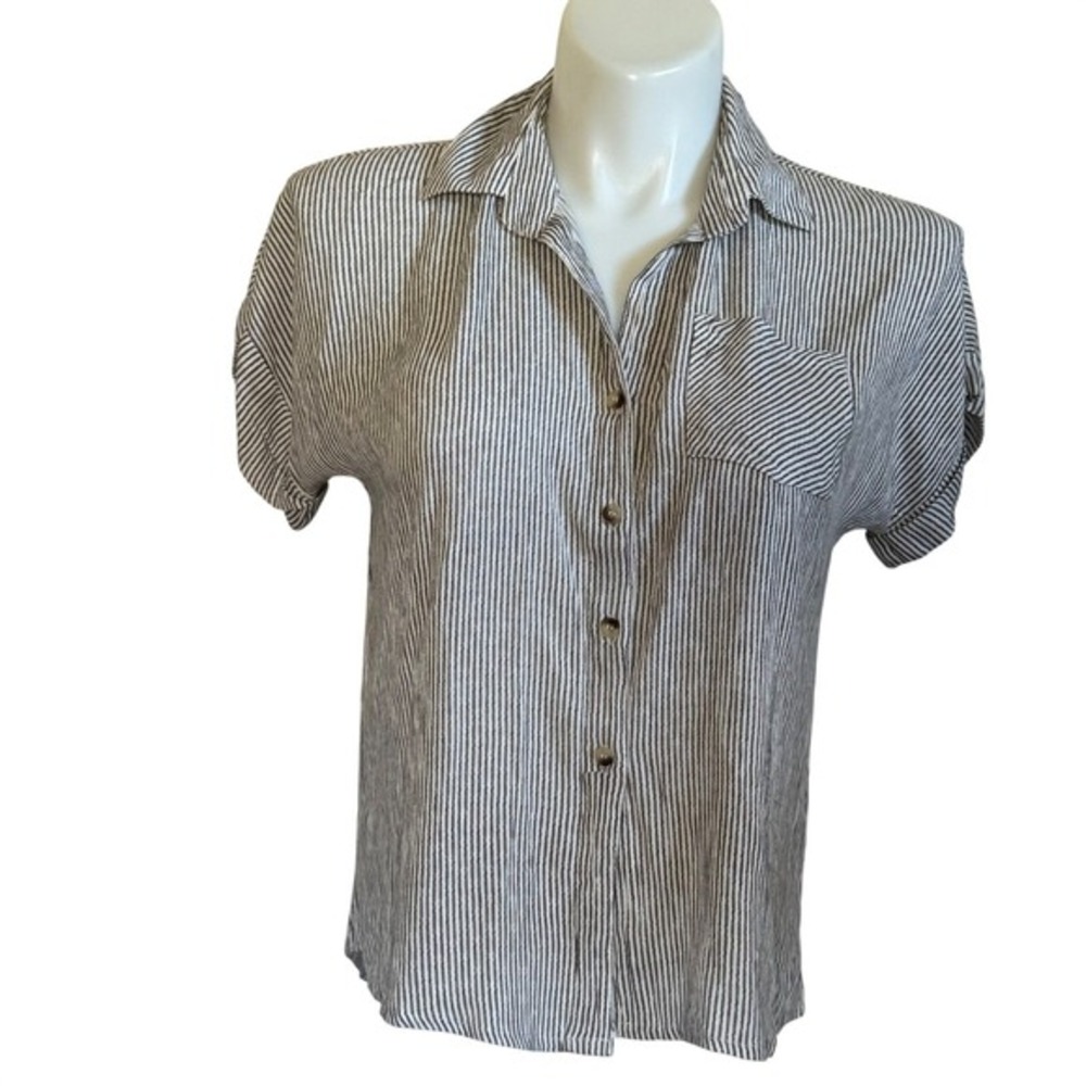 NEW‎ NWT Sim & Sam Striped Button Down Short Sleeve Shirt Womens S Small